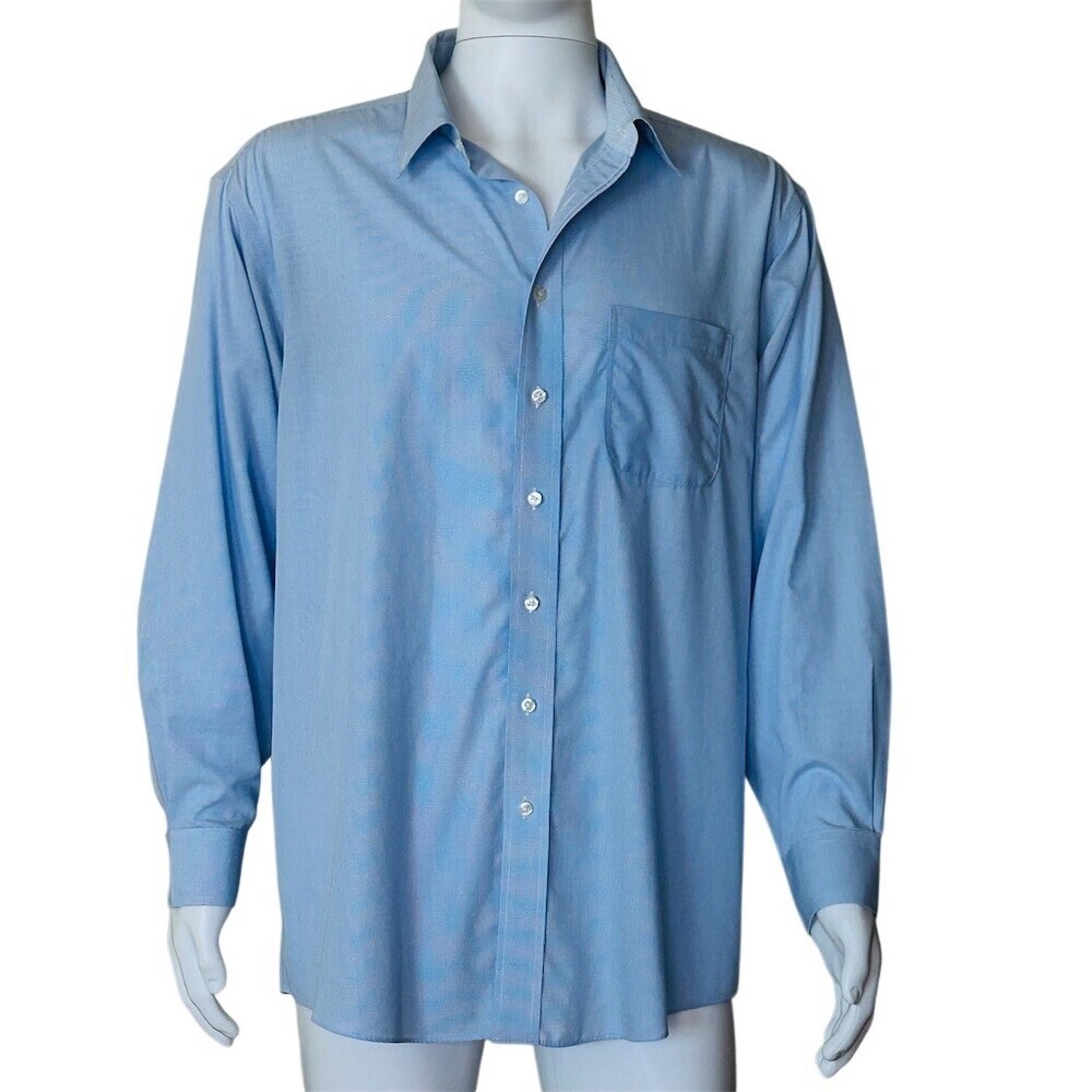 Roundtree & Yorke Dress Shirt Mens 17.5 34/35 Blue Micro Check Slim Fit - Picture 11 of 15